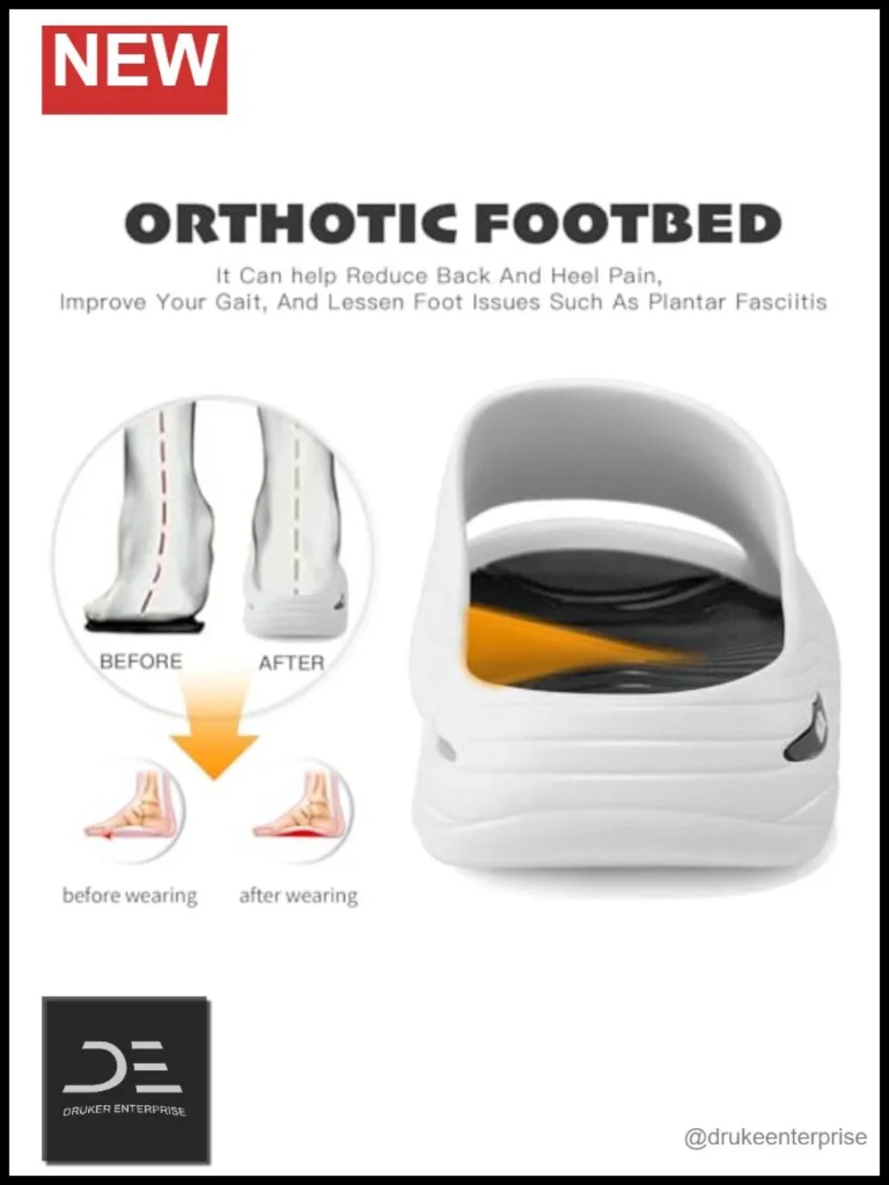 Recovery Slides with Orthotic Arch Support for Plantar Fasciitis, Cushioned